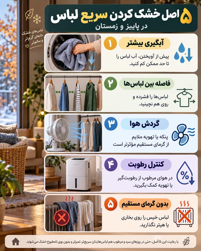 خشک کردن سریع لباس در پاییز و زمستان؛ ۲۵ روش امن در هوای مرطوب 3 خشک کردن سریع لباس در پاییز و زمستان؛ ۲۵ روش امن در هوای مرطوب