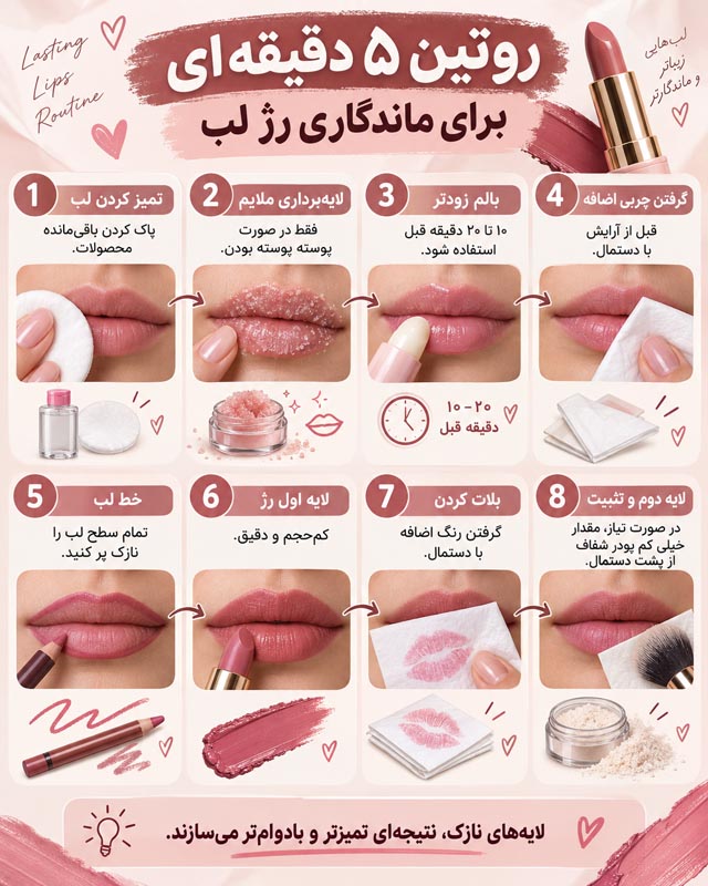 چگونه ماندگاری رژ لب را بیشتر کنیم؟ ۲۰ ترفند حرفهای و کاربردی 6 چگونه ماندگاری رژ لب را بیشتر کنیم؟ ۲۰ ترفند حرفهای و کاربردی