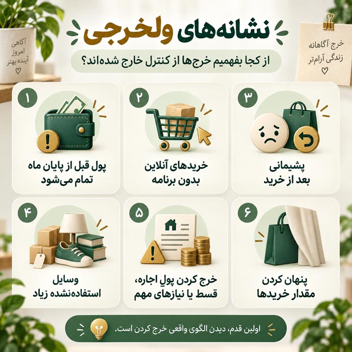 چگونه جلوی ولخرجی را بگیریم؟ ۲۵ راهکار عملی برای کنترل هزینهها و ترک خریدهای هیجانی 5 نشانه های ولخرجی