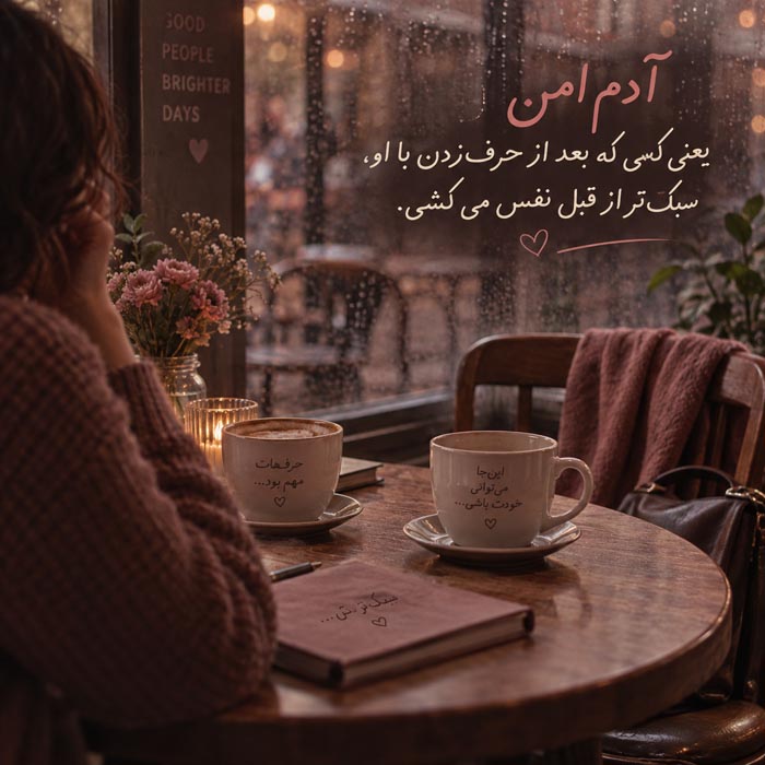 متن درباره آدم امن زندگی؛ جملات زیبا برای کسی که کنارش خودت هستی 3 adame amn 3