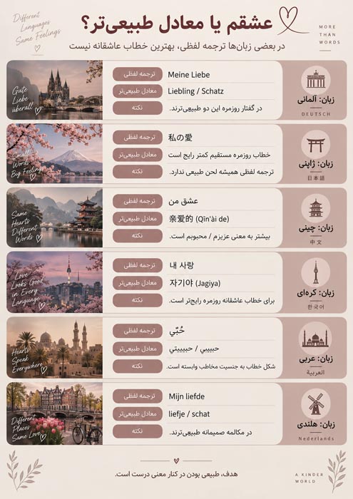 کلمه عشقم به ۴۲ زبان مختلف دنیا + تلفظ و معادلهای رمانتیک برای همسر 3 عشقم به چند زبان مختلف با تلفظ