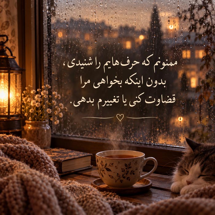 متن برای کسی که بدون قضاوت حرفت را گوش میدهد؛ جملات تشکر احساسی 4 متن برای کسی که بدون قضاوت حرفت را گوش میدهد؛ جملات تشکر احساسی