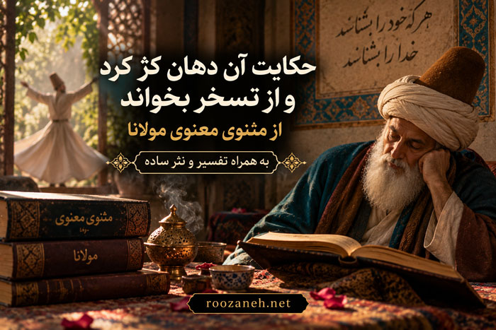 حکایت آن دهان کژ کرد و از تَسخر بخواند از مثنوی معنوی مولانا به همراه تفسیر و نثر ساده 1 حکایت آن دهان کژ کرد و از تَسخر بخواند از مثنوی معنوی مولانا به همراه تفسیر و نثر ساده