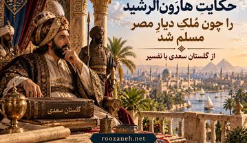 حکایت هارونالرشید را چون مُلکِ دیارِ مصر مسلم شد از گلستان سعدی با تفسیر حکایت هارونالرشید را چون