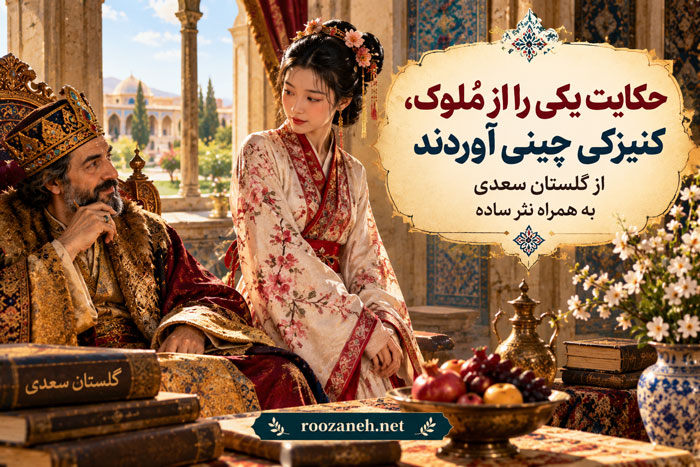 حکایت یکی را از مُلوک، کنیزکی چینی آوردند از گلستان سعدی به همراه نثر ساده 1 حکایت یکی را از مُلوک، کنیزکی چینی آوردند از گلستان سعدی به همراه نثر ساده
