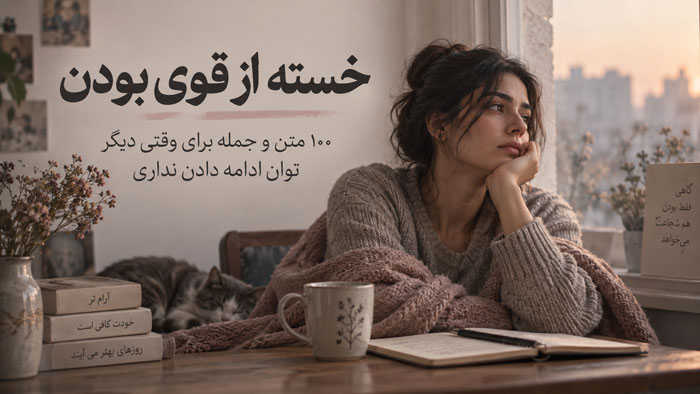 خسته از قوی بودن؛ ۱۰۰ متن و جمله برای وقتی دیگر توان ادامه دادن نداری 1 خسته از قوی بودن؛ ۱۰۰ متن و جمله برای وقتی دیگر توان ادامه دادن نداری