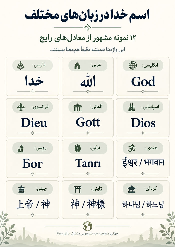 اسم خدا در بیش از ۱۲۰ زبان مختلف دنیا؛ معنی، تلفظ و تفاوت واژهها 2 اسم خدا در بیش از ۱۲۰ زبان مختلف دنیا؛ معنی، تلفظ و تفاوت واژهها