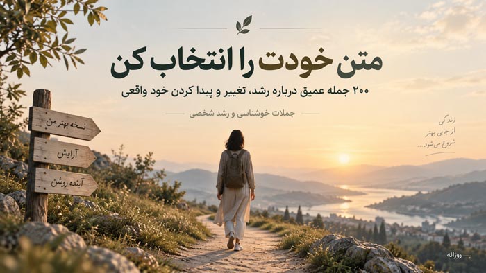 متن خودت را انتخاب کن؛ ۲۰۰ جمله عمیق درباره رشد، تغییر و پیدا کردن خود واقعی 1 متن خودت را انتخاب کن و جملات رشد شخصی و خودشناسی