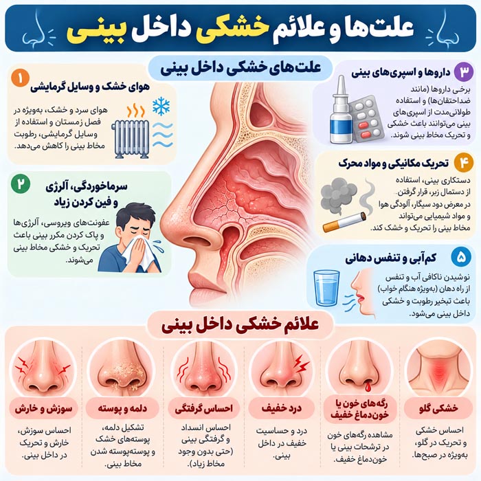 خشکی داخل بینی؛ علتها، درمان خانگی ایمن و زمان مراجعه به پزشک 2 خشکی داخل بینی؛ علتها، درمان خانگی ایمن و زمان مراجعه به پزشک