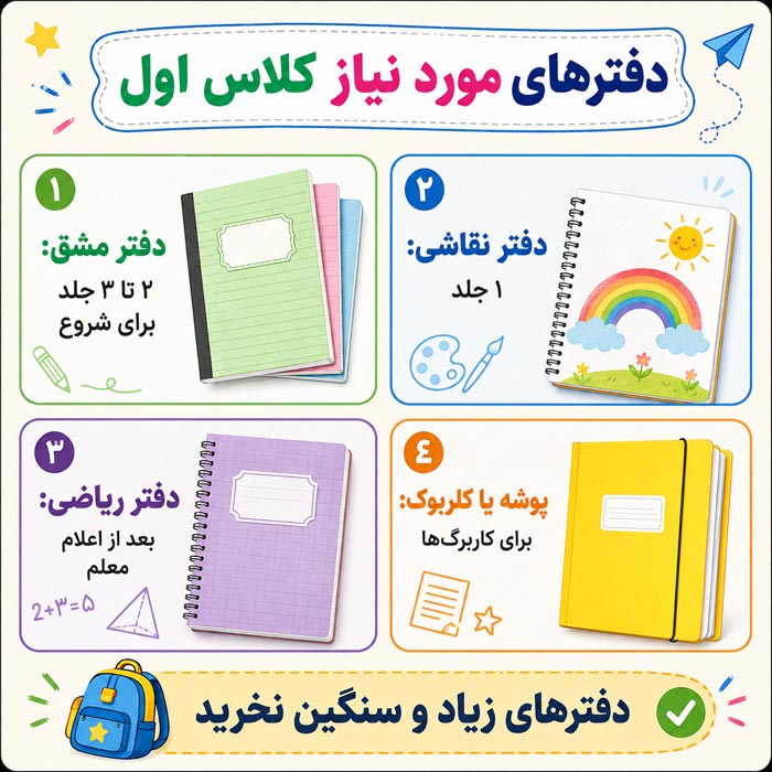 دفتر مورد نیاز کلاس اول