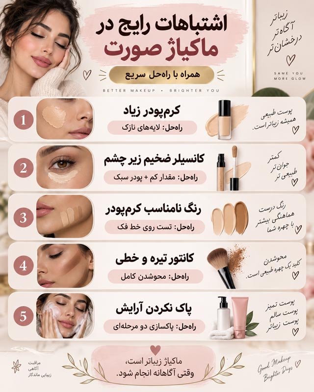 ماکیاژ صورت چیست؟ آموزش مرحلهبهمرحله میکاپ طبیعی و ماندگار 4 ماکیاژ صورت چیست؟ آموزش مرحلهبهمرحله میکاپ طبیعی و ماندگار