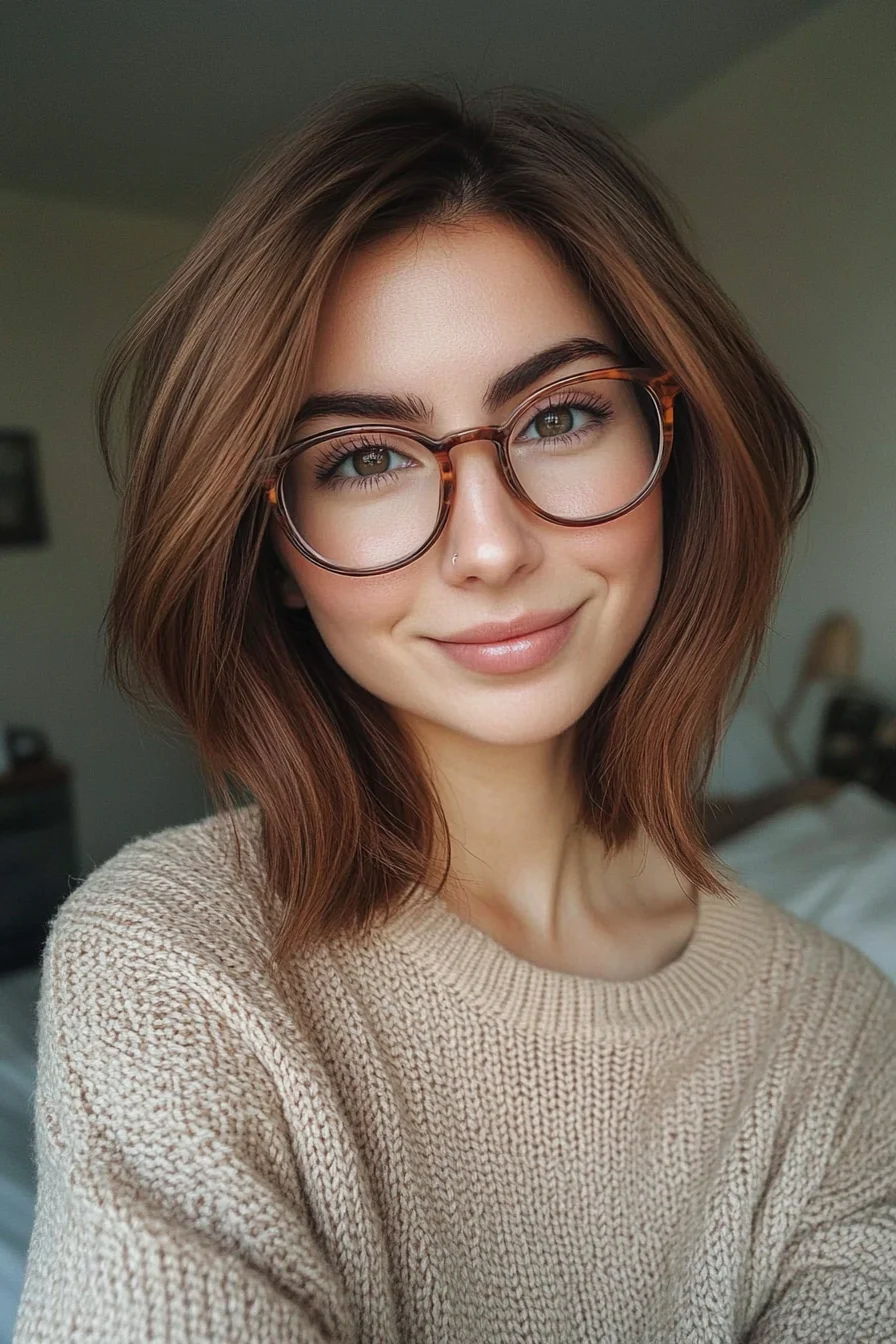 مدل پیکسی با فرق کج برای دختران عینکی