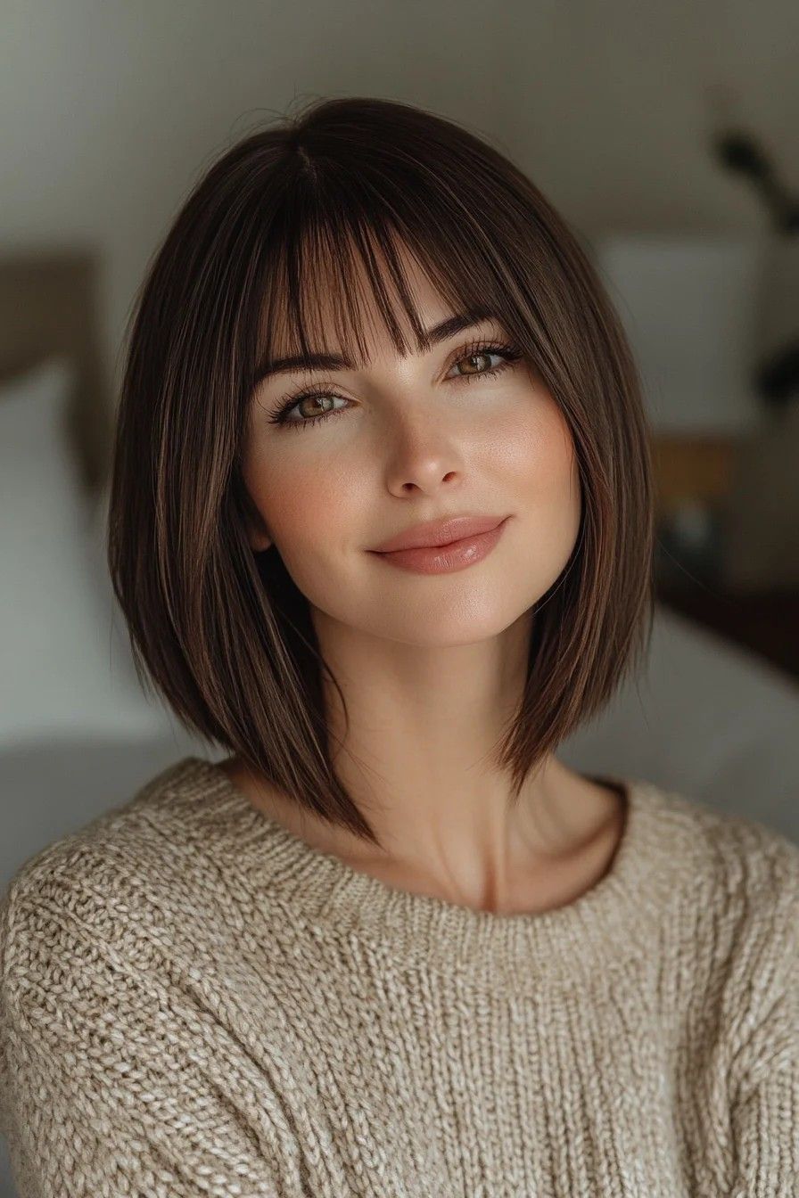 مدل باب قهوه‌ای با چتری سبک تا روی ابرو