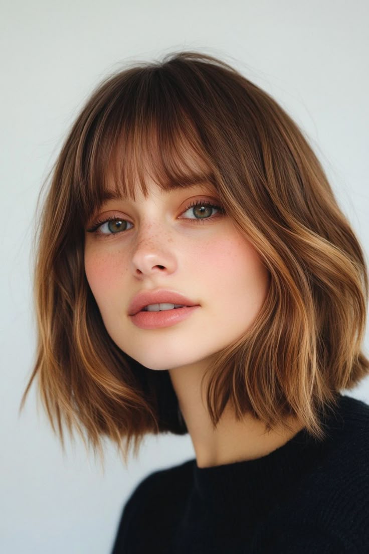 مدل موی فرانسوی موج‌دار قهوه‌ای با چتری سبک