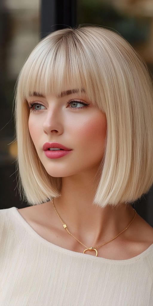 مدل موی مصری پلاتینه با چتری صاف و برش بلانت