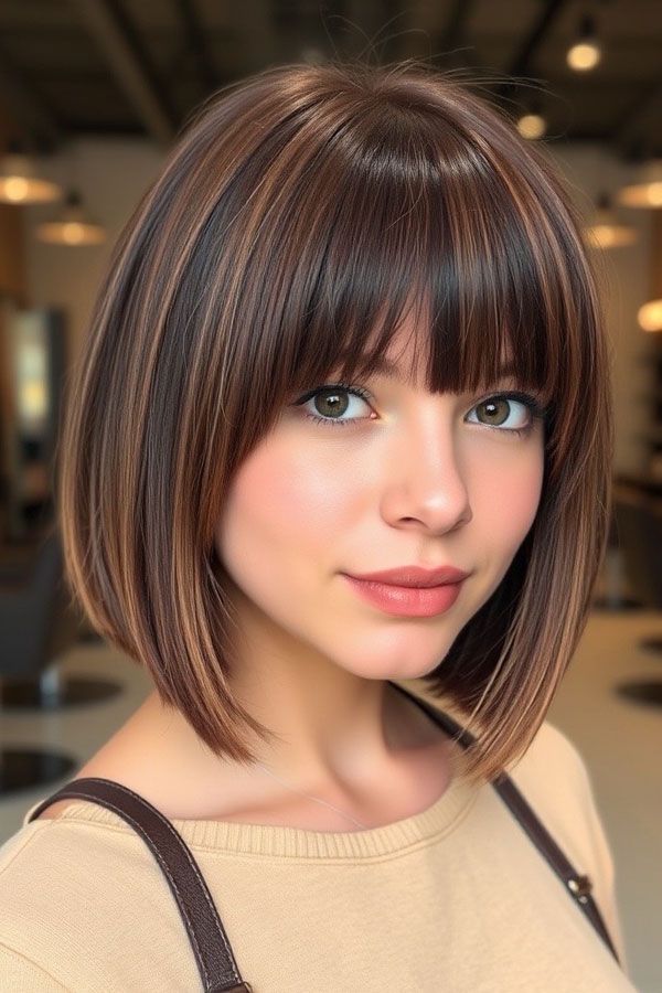 مدل موی پیج‌بوی تیره با چتری صاف و لبه گرد