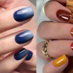 فرنچ قهوه‌ای ظریف روی ناخن بیضی