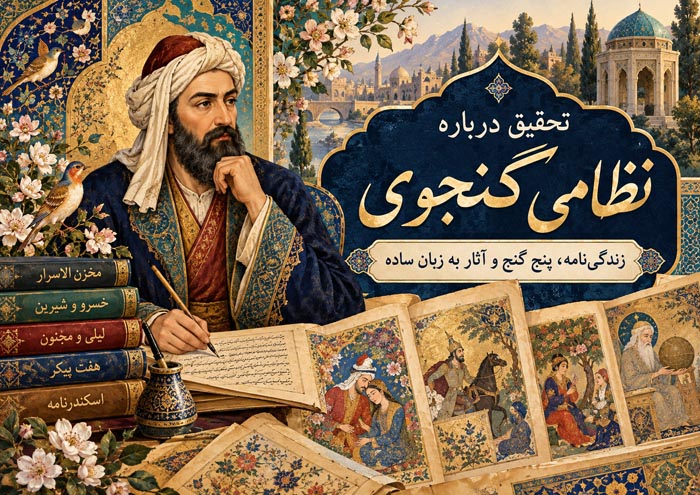 تحقیق درباره نظامی گنجوی؛ زندگینامه، پنج گنج و آثار به زبان ساده 1 تحقیق درباره نظامی گنجوی؛ زندگینامه، پنج گنج و آثار به زبان ساده