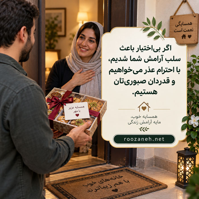 متن عذرخواهی از همسایگان | جملات مؤدبانه برای تعمیرات، جشن و سر و صدا 4 پیام عذرخواهی از همسایگان بابت تعمیرات