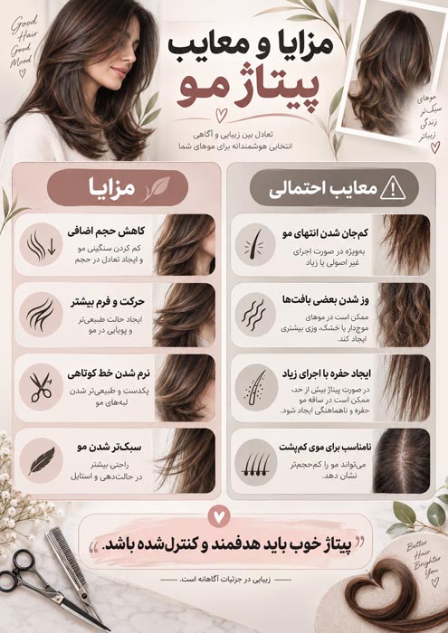 پیتاژ مو چیست؟ راهنمای کامل کاربردها، مزایا، معایب و انتخاب برای انواع مو 2 مزایا و معایب پیتاژ