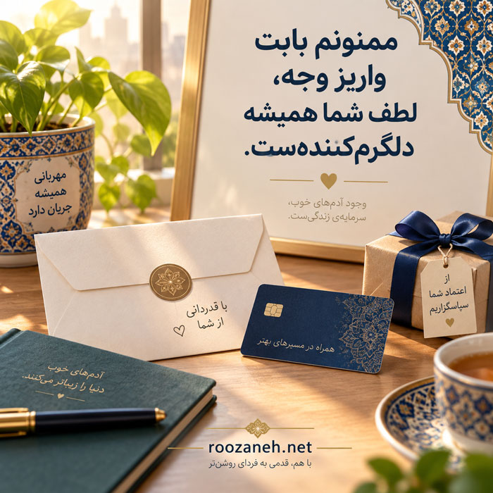 عکس نوشته تشکر از واریز پول