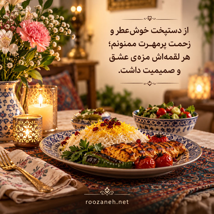 متن تشکر از غذا / جملات زیبا برای قدردانی از آشپزی مادر، همسر و رستوران 3 متن تشکر از غذای مادر