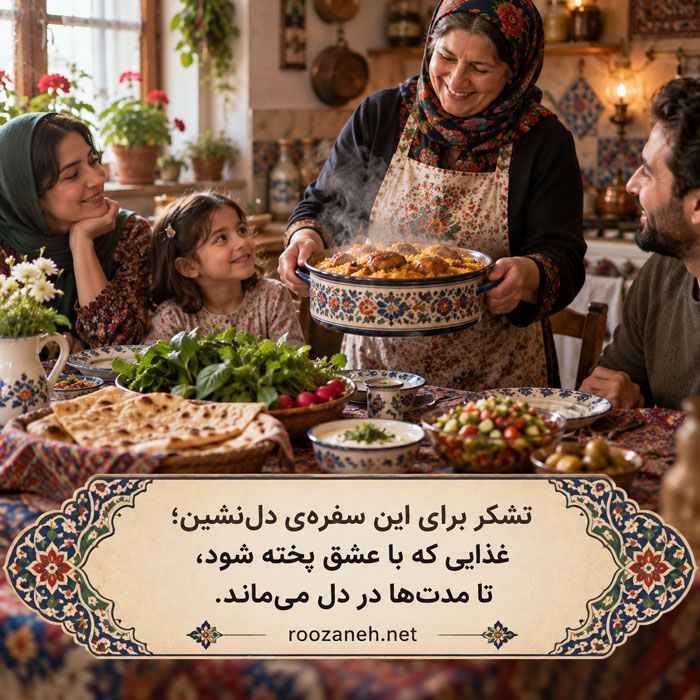 متن تشکر از غذا / جملات زیبا برای قدردانی از آشپزی مادر، همسر و رستوران 4 متن تشکر از غذای خانگی