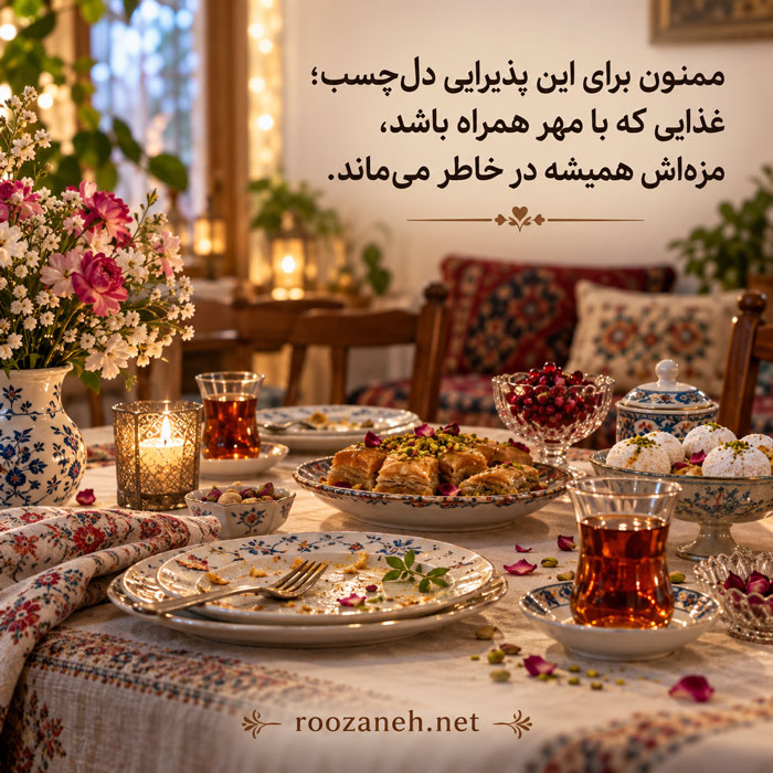 متن تشکر از غذا / جملات زیبا برای قدردانی از آشپزی مادر، همسر و رستوران 5 متن تشکر از غذای خانگی