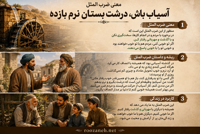 معنی ضرب المثل آسیاب باش، درشت بستان نرم بازده + ریشه و داستان 2 ریشه و داستان