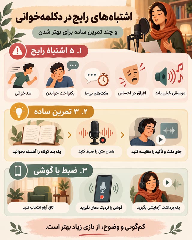 دکلمهخوانی چیست؟ راهنمای خواندن دلنوشته با لحن و مکث مناسب 2 راهنمای تصویری نشانهگذاری دکلمه برای مکث، تنفس و تأکید روی کلمات