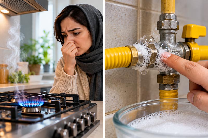 از کجا بفهمیم گاز نشتی دارد؟ علائم نشتی گاز و اقدامات ایمنی 2 نشانههای هشداردهنده نشتی گاز در محیط خانه و تأسیسات گازسوز