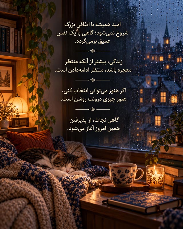 عکس‌نوشته با مضمون امید و فرصت‌های دوباره در کتابخانه نیمه‌شب
