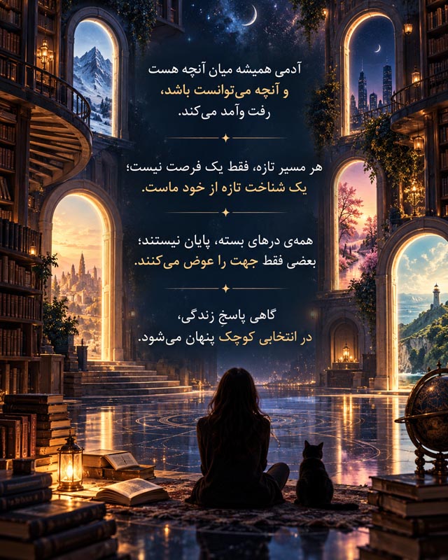 اینفوگرافیک موضوعات اصلی و نکات معرفی کتاب کتابخانه نیمه‌شب اثر مت هیگ