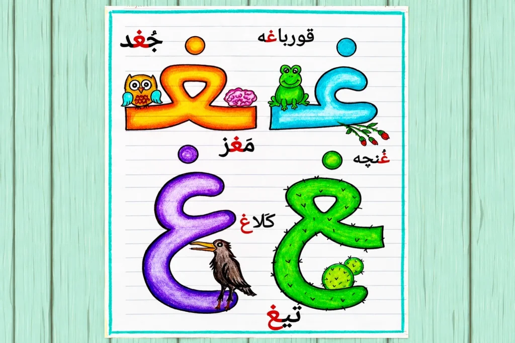 آشنایی با حرف غ و شکل‌های مختلف آن