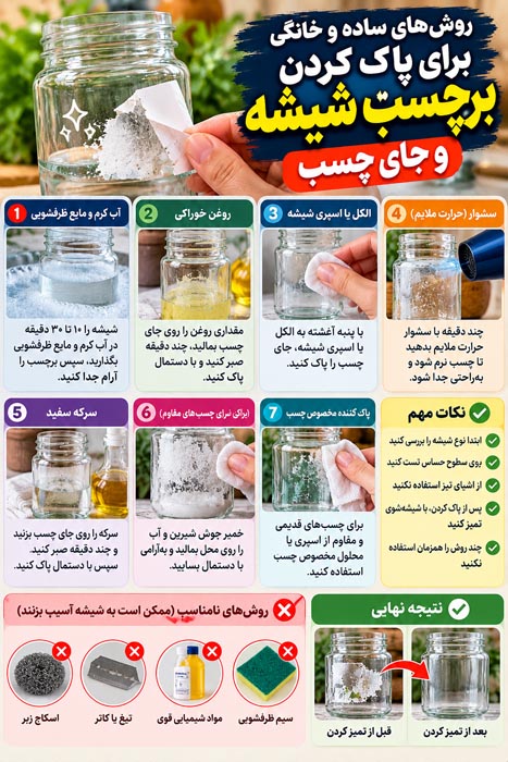 روش پاک کردن برچسب کاغذی روی شیشه با آب ولرم و مایع ظرفشویی