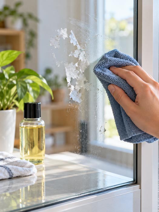 روش‌های خانگی پاک کردن جای چسب از شیشه و نکات استفاده از مواد پاک‌کننده