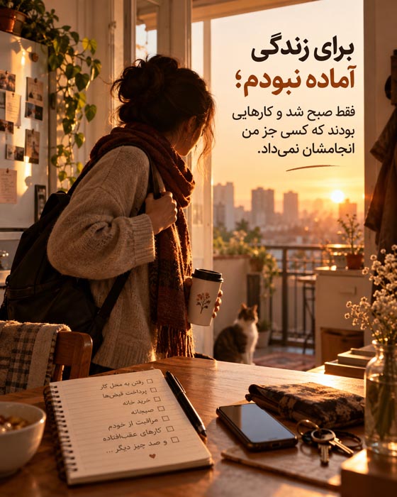 متن درباره بزرگ شدن وقتی هنوز برای زندگی آماده نبودی؛ ۱۲۰ جمله عمیق 3 زن جوان با کولهپشتی کنار دفتر برنامهریزی روزانه و نوشته برای زندگی آماده نبودم