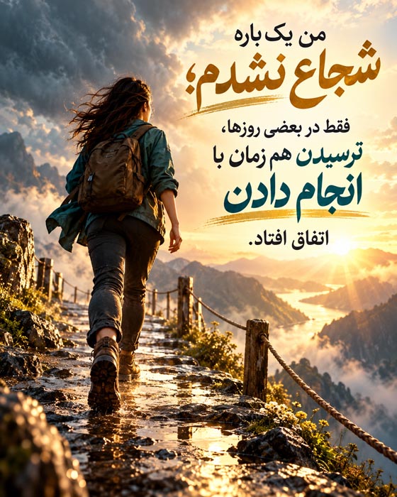 متن درباره بزرگ شدن وقتی هنوز برای زندگی آماده نبودی؛ ۱۲۰ جمله عمیق 7 دختر جوان با کولهپشتی در مسیر کوهستان هنگام طلوع و جمله من یکباره شجاع نشدم