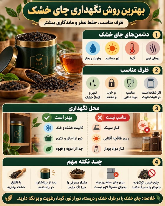 نکات مهم نگهداری چای خشک در خانه و جلوگیری از افت عطر و کیفیت