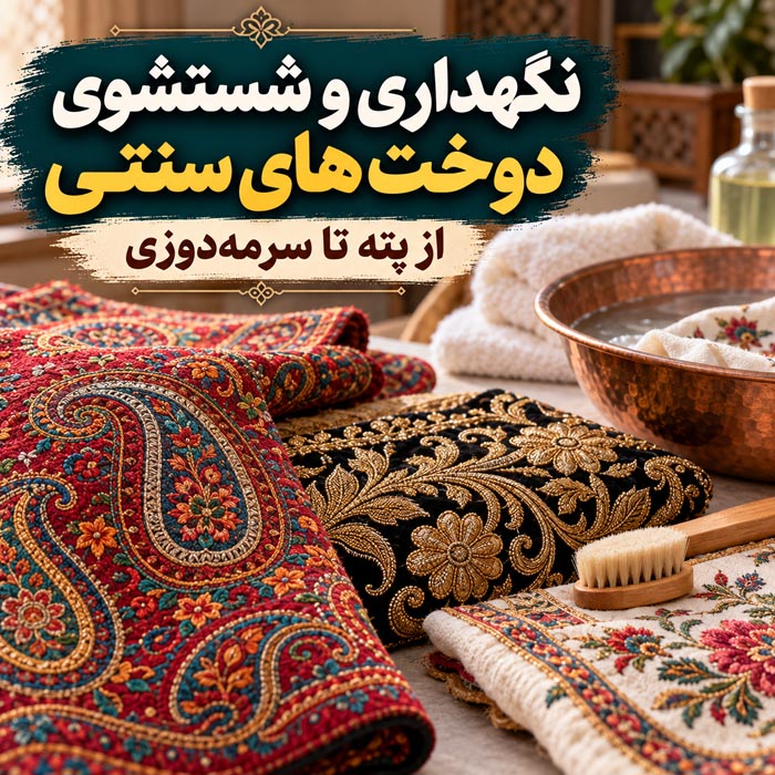نگهداری و شستشوی دوخت های سنتی؛ از پته تا سرمهدوزی 1 نگهداری و شستشوی دوختهای سنتی؛ راهنمای مراقبت از پتهدوزی، سرمهدوزی و گلدوزی