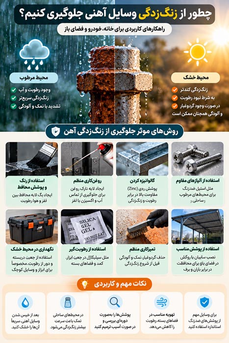 نقش رطوبت و اکسیژن در تشکیل زنگ آهن روی وسایل فلزی