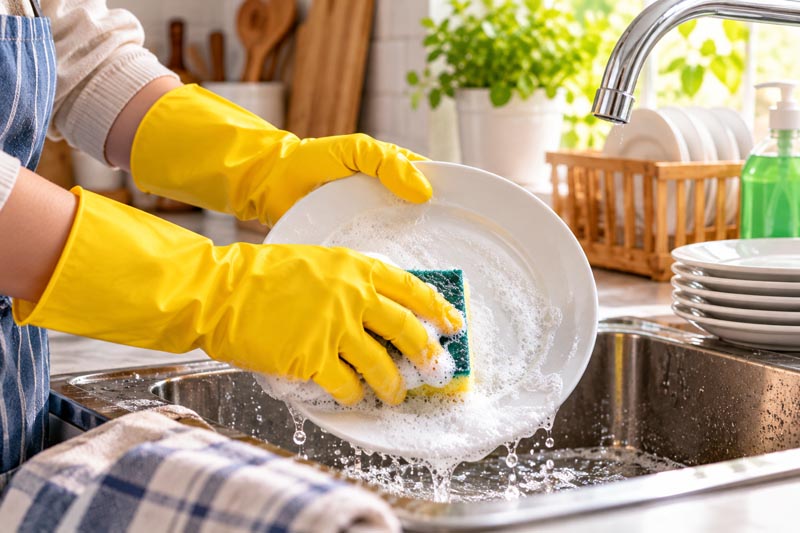 دستکش ظرفشویی؛ چرا باید از آن استفاده کنیم و چگونه دستکش مناسب انتخاب کنیم؟ 1 دستکش ظرفشویی برای محافظت از پوست دست هنگام شستن ظرفها