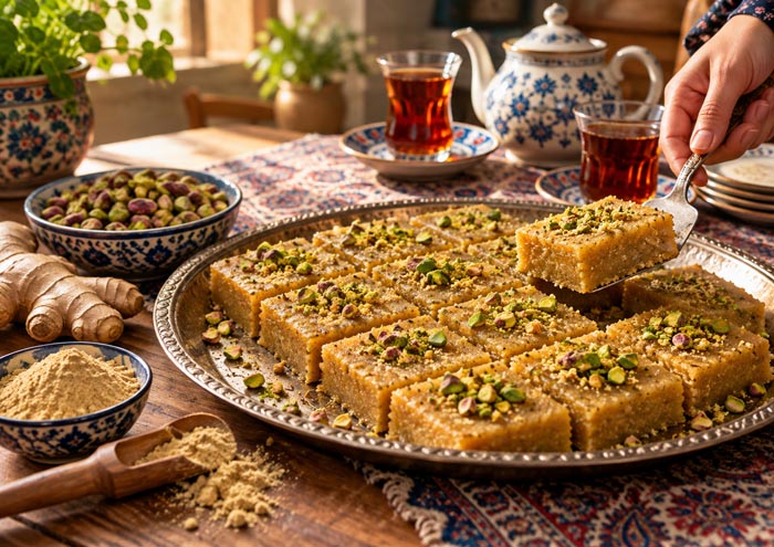 طرز تهیه حلوا زنجبیلی تبریز با ۴ ماده؛ مراحل پخت و نکات برش