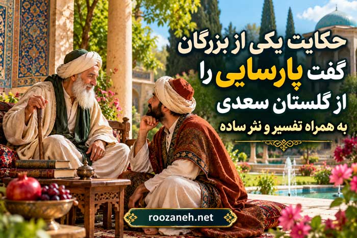 حکایت یکی از بزرگان گفت پارسایی را از گلستان سعدی به همراه تفسیر و نثر ساده 1 حکایت یکی از بزرگان گفت پارسایی را از گلستان سعدی به همراه تفسیر و نثر ساده