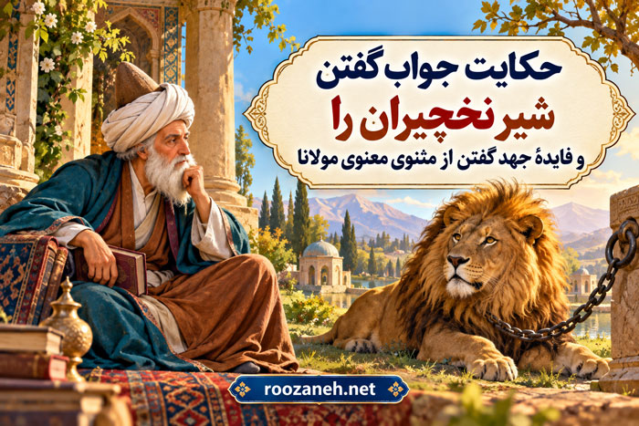 حکایت جواب گفتن شیر نخچیران را و فایدهٔ جهد گفتن از مثنوی معنوی مولانا + تفسیر 1 حکایت جواب گفتن شیر نخچیران را و فایدهٔ جهد گفتن از مثنوی معنوی مولانا + تفسیر
