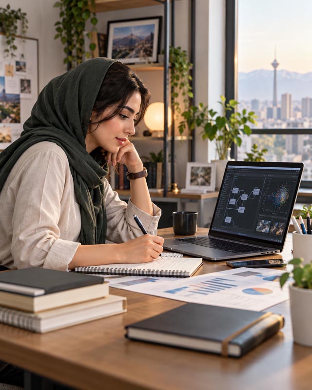 ۱۵ شغل جدید مرتبط با هوش مصنوعی؛ چه مهارتهایی برای ورود به بازار کار آینده نیاز داریم؟ 3 کارشناس در حال بررسی نمودارهای داده روی لپتاپ و یادداشتبرداری برای تحلیل با ابزارهای هوش مصنوعی