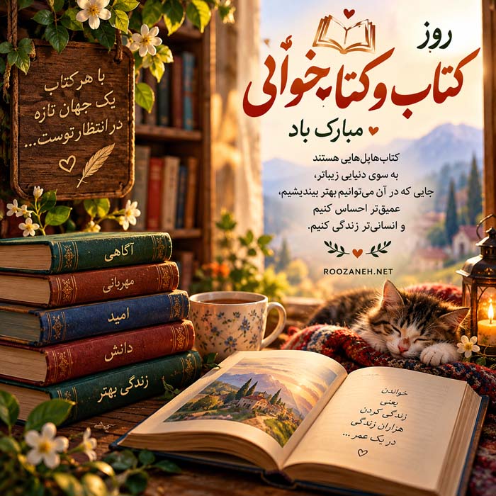 عکس نوشته تبریک روز کتاب و کتابخوانی ( ۲۰ عکس زیبا مخصوص افراد کتابباز ) 21 عکس نوشته تبریک روز کتاب