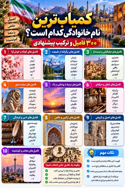 کمیابترین نام خانوادگی کدام است؟ ۳۰۰ فامیل و ترکیب پیشنهادی 4 راهنمای بررسی کمیاب بودن و پیشینه نام خانوادگی