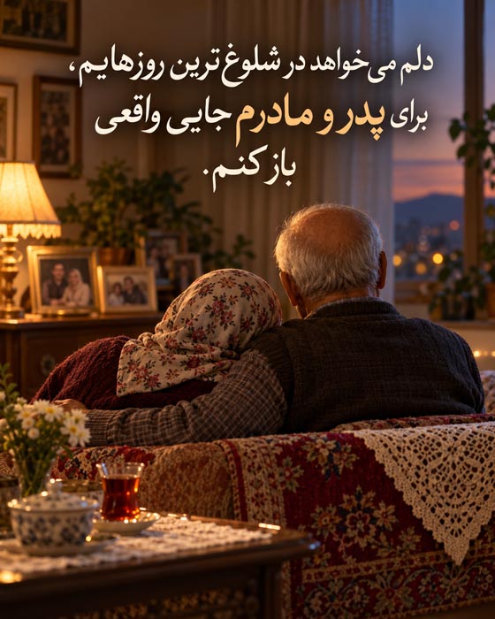 دلنوشته درباره پیر شدن پدر و مادر؛ وقتی ناگهان متوجه گذشت زمان میشویم 8 پدر و مادر کنار هم روی مبل؛ عکسنوشته وقت گذاشتن برای والدین