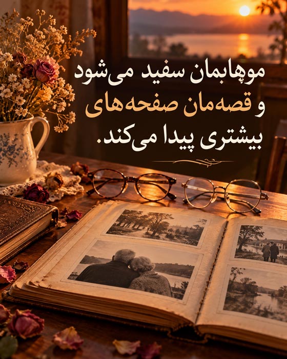 متن عاشقانه درباره پیر شدن کنار هم؛ وقتی حتی موهای سفیدت را هم دوست خواهم داشت 2 عکسنوشته عاشقانه درباره موهای سفید محبوب و عشق ماندگار
